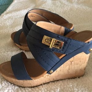 Navy cork wedges